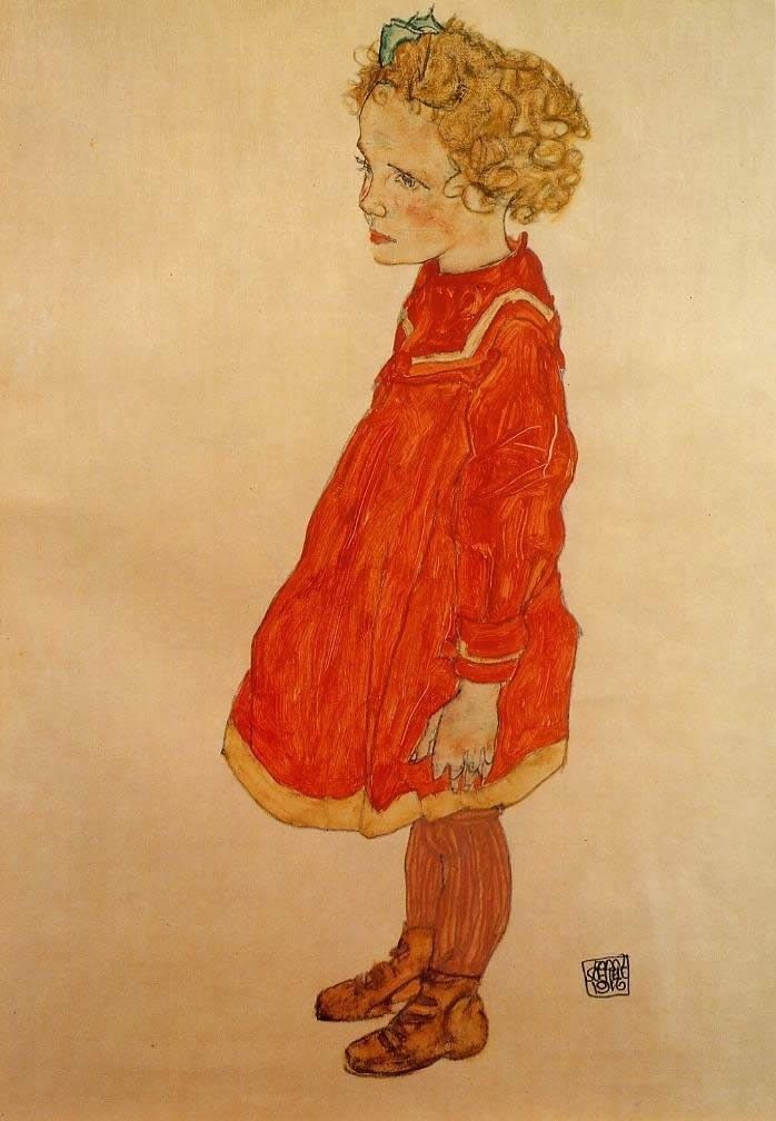 Egon Schiele Little Girl with Blond Hair in a Red Dress